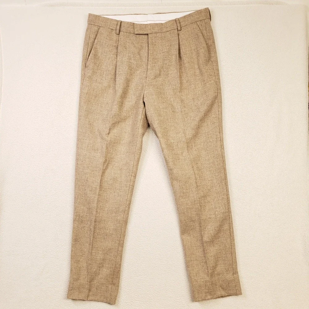 NOAK Suit Men 42R 38W Tan British Mallalieus Wool Tweed Pleated Two Button